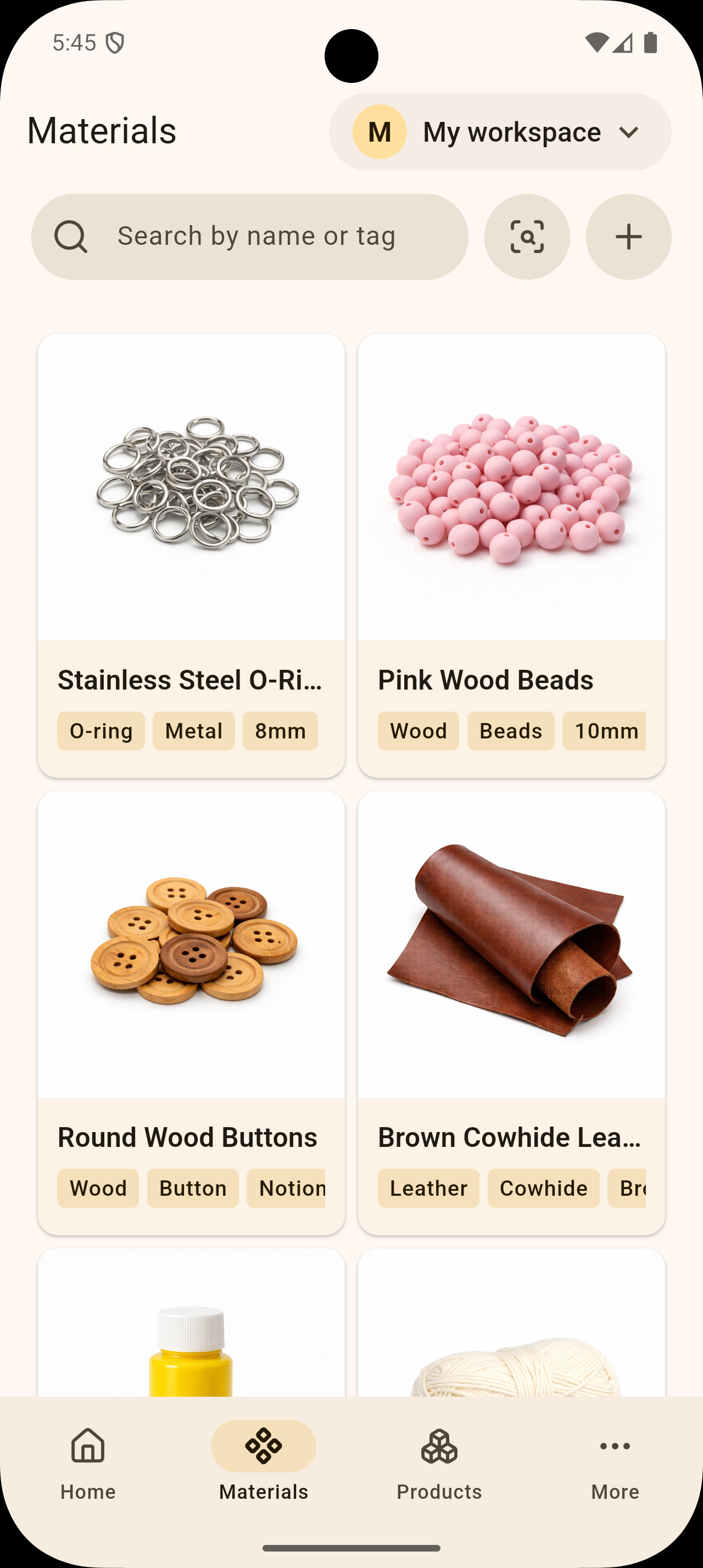 Material registration screen